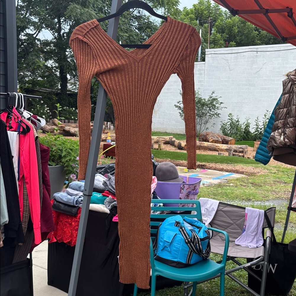 Brown Ribbed Knit Dress